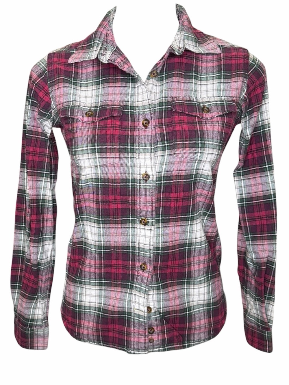 Carhartt Hamilton Flannel Shirt Womens XS Raspberry Pink Green Plaid